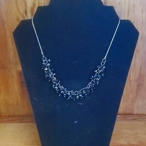 Black crystal beads on black metallic chain